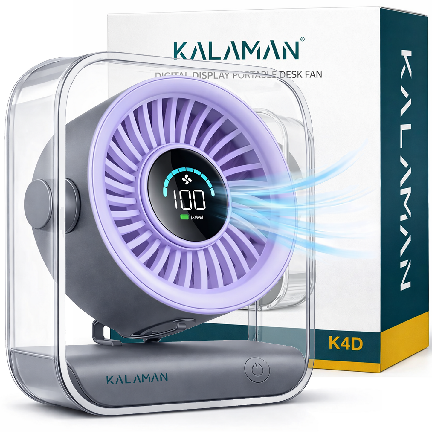 KALAMAN Desk Fan, 4000mAh Ultra Quiet Air Circulator Fan, 5 Speeds with Strong Airflow, 120° Rotate Portable Fan For Bedroom Home Office Desktop Travel