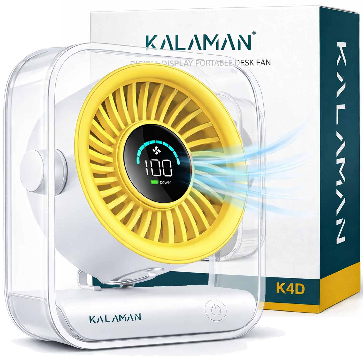 KALAMAN Desk Fan, 4000mAh Ultra Quiet Air Circulator Fan, 5 Speeds with Strong Airflow, 120° Rotate Portable Fan For Bedroom Home Office Desktop Travel