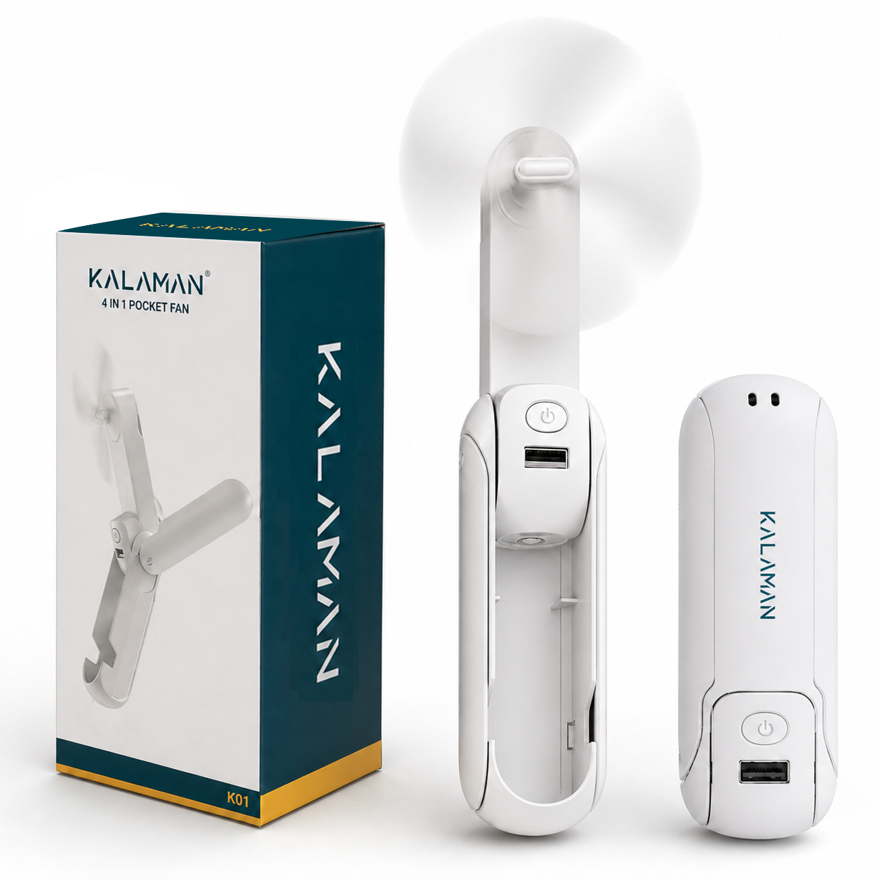 KALAMAN 4 IN 1 Pocket Fan Handheld Mini Fan, 2000mAh USB Rechargeable Portable Fan