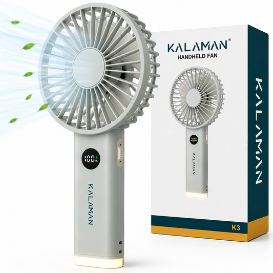 KALAMAN Handheld Fan, 12000 RPM 3600mAh Portable Hand Fan, Mini Personal Rechargeable Hand Held Fan, Max 15Hrs Battery Operated USB Small Fan with 5 Speeds