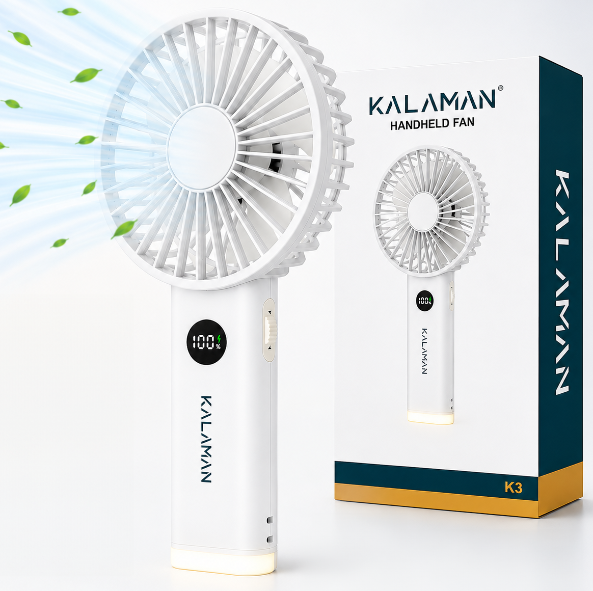 KALAMAN Handheld Fan, 12000 RPM 3600mAh Portable Hand Fan, Mini Personal Rechargeable Hand Held Fan, Max 15Hrs Battery Operated USB Small Fan with 5 Speeds