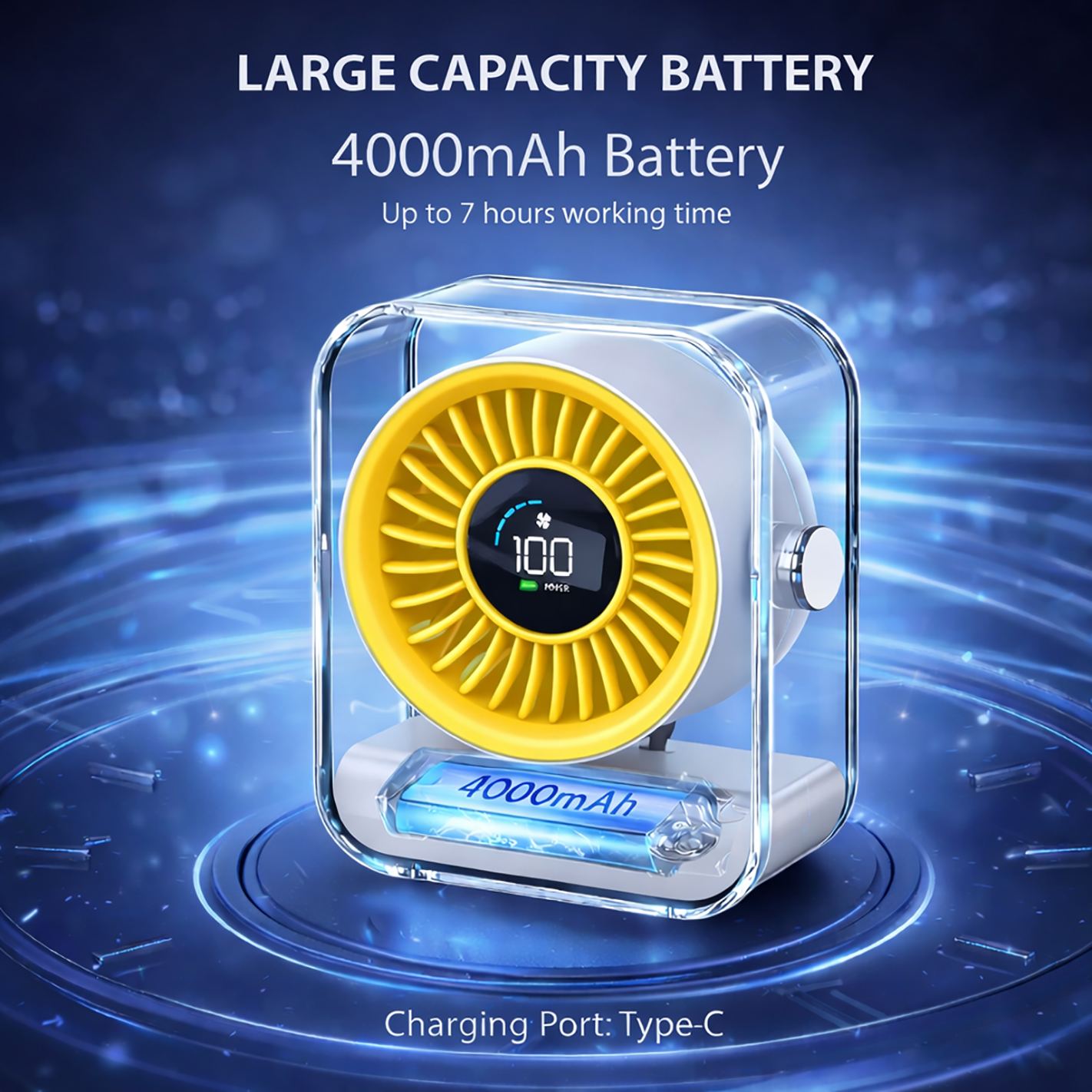 KALAMAN Desk Fan, 4000mAh Ultra Quiet Air Circulator Fan, 5 Speeds with Strong Airflow, 120° Rotate Portable Fan For Bedroom Home Office Desktop Travel